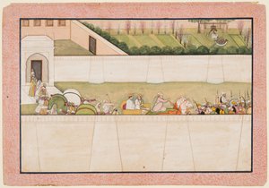 A Ráma testvérek, Bharata és Shatrughna elindultak Ayodhyából, hogy megtalálják Rámát és Laksmanát..., 1775-80. alkotó: Unbekannt