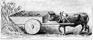 Az ókori római időkben Galliában használt aratógép rekonstrukciója Plinius leírása szerint, c1890 alkotó: Unbekannt
