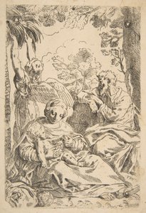 Nyugodj meg Egyiptomban, a Szent Család ül, miközben egy angyal a fa ágát húzza..., kb. 1637-1639 vagy utána. alkotó: Unbekannt