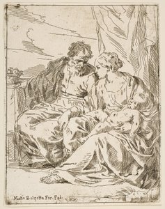 Pihenj az Egyiptomba tartó járaton, Mária a kisded Krisztust tartja kezében, míg Szent ..., kb. 1637-1639 vagy utána. alkotó: Unbekannt