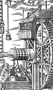 Megfordítható emelő bányaaknából bőrvödrök kiemeléséhez, 1556 alkotó: Unbekannt