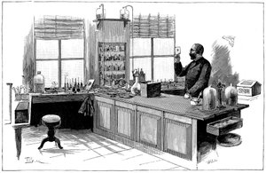 Robert Koch 1843-1910 német bakteriológus és orvos a laboratóriumában alkotó: Unbekannt