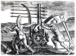 Római katonák harci motorral, több nyílvesszővel, 1605 alkotó: Unbekannt
