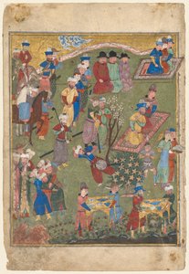 Királyi lakoma a kertben recto egy Shahnama... kétoldalas előlapjáról, 1444. alkotó: Unbekannt
