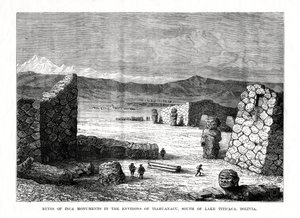 Inka emlékművek romjai Tiahuanacu környékén, a Titicaca-tótól délre, Bolívia, 1877 alkotó: Unbekannt