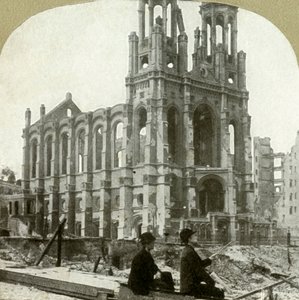A Sutter St.-i zsidó zsinagóga romjai, az 1865-ös és az 1868-as, 1906-os nagy földrengések. alkotó: Unbekannt