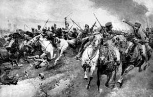 Orosz kozákok megtámadják a német hadsereget, Kelet-Poroszország, első világháború, 1914 alkotó: Unbekannt