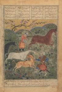 Rustam Captures the Horse Rakhsh, Folio from a Shahnama Book of Kings..., 15. század vége. alkotó: Unbekannt