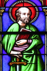 Saint-Pere templom. Ólomüveg ablak. Pál apostol. Franciaország alkotó: Unbekannt