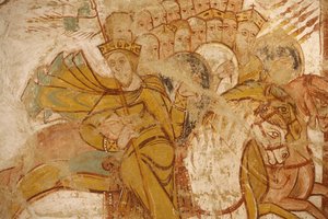 Saint-Savin apátság festészete: Ábrahám és követői által megtámadt királyok, Saint-Savin-sur-Gartempe, Franciaország alkotó: Unbekannt