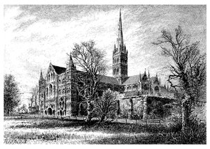 Salisbury katedrális, délnyugatról, 1895 alkotó: Unbekannt
