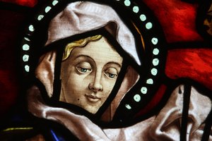 San Jeronimo temploma. Ólomüveg. Szűz Mária Madrid Spanyolország alkotó: Unbekannt