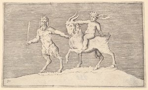 Satyr Leading Goat, amelyen egy csecsemő lovagol, megjelent kb. 1599-1622. alkotó: Unbekannt
