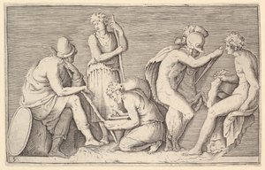 A Scene of Sacrifice with Warrior Killing Ram and Four Other figures, megjelent kb. 1599-1622. alkotó: Unbekannt