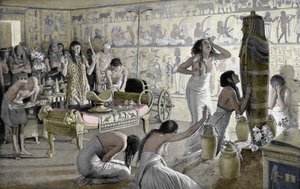 Gyászjelenet Tutanhamon temetkezési templomában, Egyiptom, Kr.e. 1325 1933-1934 alkotó: Unbekannt