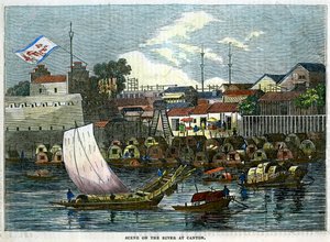 Jelenet a folyón Kantonban, Kínában, 1840 alkotó: Unbekannt