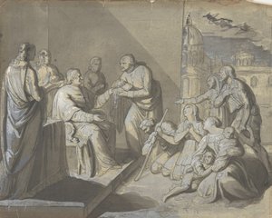 Jelenet egy szent ereklye bemutatásával recto, egy nő feje verso, 1800-1900. alkotó: Unbekannt