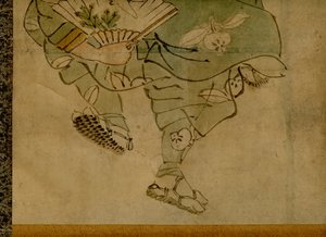 Tekercsre szerelt festmény, amely egy hagyományos japán 2 fős komédiacsapatot ábrázol, manzai néven (2) alkotó: Unbekannt