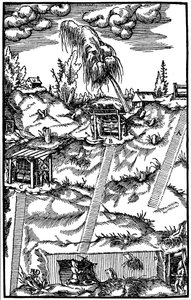 Egy német bánya metszetképe, 1556 alkotó: Unbekannt