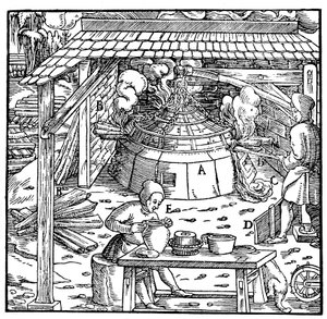 Ólom elválasztása ezüsttől vagy aranytól kupelláló kemencében, 1556 alkotó: Unbekannt
