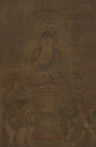 Sákjamuni Triád: Buddha Mandzsusri és Samantabhadra részvételével, kb. 900. alkotó: Unbekannt