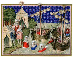 Élelmiszert szállító hajók az angol fogadónak, II. Richard írországi hadjárata, 1399, 1893 alkotó: Unbekannt