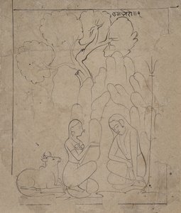 Shiva és Parvati egy hegyi barlangban, kb. 1800. alkotó: Unbekannt