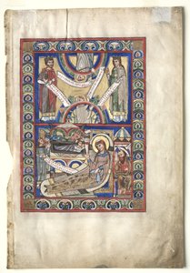 Egyetlen levél kivágva egy evangéliumi könyvből: A születés recto és Szent Máté verso, c. 1190. alkotó: Unbekannt