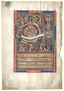 Egyetlen levél kivágott egy evangéliumi könyvből, kezdeti L[iber Generationis]: Szent Máté verso, c1190 alkotó: Unbekannt