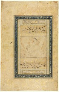 Vázlat egy fiatalemberről, egyoldalas, illusztráció és szöveg perzsa versek, 1630-1650. alkotó: Unbekannt