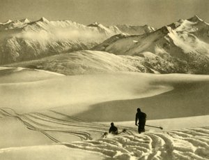 Síelés a Gerlos-fennsíkon, Ausztria, 1935. alkotó: Unbekannt
