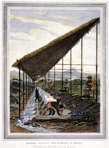 Rabszolgák, akik gyémántot mosnak, a felügyelők ostorral vigyáznak rájuk, Brazília, 1815 alkotó: Unbekannt