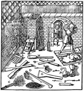 Ércek arany, ezüst, réz és ólom olvasztása, 1556 alkotó: Unbekannt