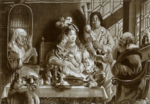 Szoprán hangrögzítők és duda, brüsszeli gobelin, Jacobus Jordaens terve, 1948 alkotó: Unbekannt