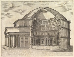 Speculum Romanae Magnificentiae: A Pantheon, letörve, hogy bemutassa a belső teret, 1553. alkotó: Unbekannt