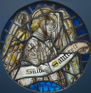 Ólomüveg kerek, tekercset tartó angyallal, c. 1425-1450. alkotó: Unbekannt