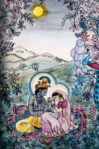 Ólomüveg az Iskcon templomban: Krishna és Rada, London, Grande-Bretagne alkotó: Unbekannt
