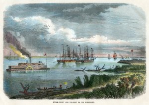 Gőzcsomag és vontatóhajó a Mississippin, USA, c1875 alkotó: Unbekannt