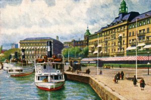 Gőzhajó a rakparton a Grand Hotel mellett, Stockholm, 1928. alkotó: Unbekannt