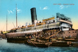 Gőzös széngyártás, Port Said, Egyiptom, XX. század alkotó: Unbekannt