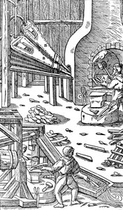 Acélgyártás: huzat előállítására szolgáló kohó, 1556 alkotó: Unbekannt