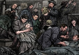 Utasok kormányzása egy atlanti-óceáni gőzösön Amerikába, c1850 alkotó: Unbekannt