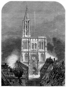 A strasbourgi katedrális a város végső bombázása során, a francia-porosz háború, 1870 alkotó: Unbekannt