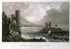 Függőhíd a Conwy-torkolat felett, Wales, 1840 alkotó: Unbekannt