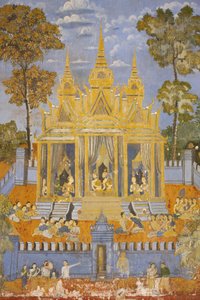 Sylver Pagoda Ez a falfestmény a Reamker jeleneteit ábrázolja, amely a kambodzsai vagy khmer, a klasszikus hindu vers, a Ramayana, Phnom Penh, Kambodzsa változata. alkotó: Unbekannt