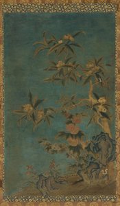 Gobelin: gyümölcsfák és hollyhocks, Ming-dinasztia, 1368-1644. alkotó: Unbekannt