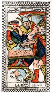 A zsonglőr vagy Mountebank tarotkártyája, Párizsi Tarot, 1500. alkotó: Unbekannt