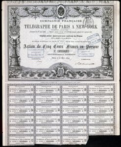 Telegraphy, General Paris-New York Telegraph részvényigazolás, 1879. március 27 alkotó: Unbekannt