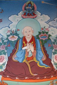 Az Ezer Buddha temploma Dashang Kagyu Ling gyülekezet festő szerzetes imádkozik, La Boulaye, Franciaország alkotó: Unbekannt