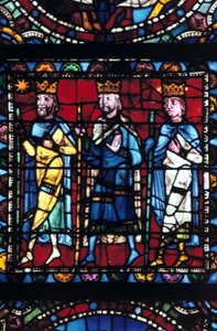 A Mágusok imádása, ólomüveg, Chartres-i katedrális Franciaország, 1145-1155 alkotó: Unbekannt